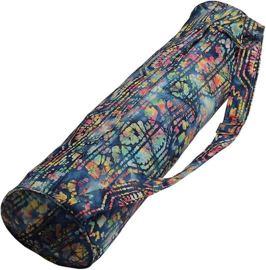 Hugger Mugger Batik Yoga Mat Bag - beautiful pattern, durable 100% cotton, full lining, adjustable strap, 2 extra zipper pockets-FlexoryFit