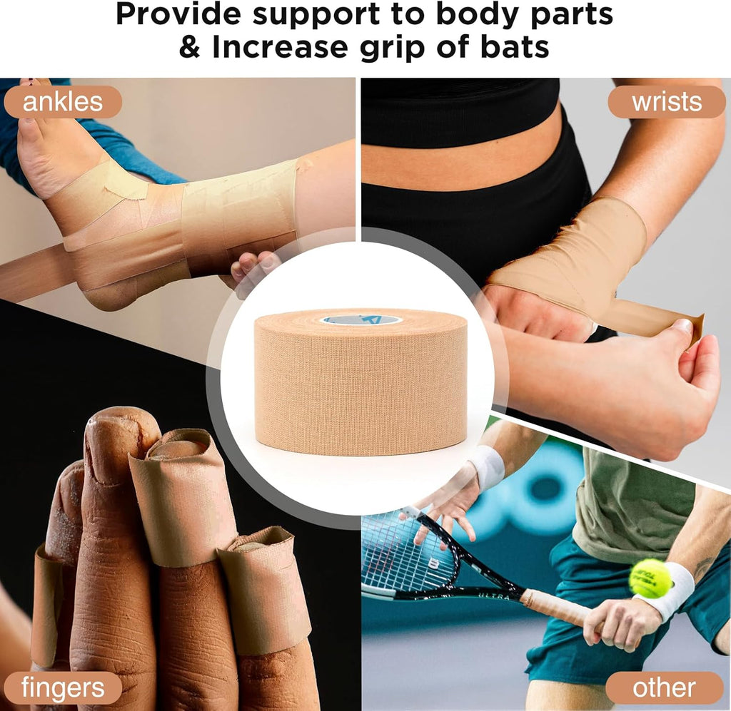 OK TAPE 4 Rolls Athletic Tape, Sports Tape for Injuries, Rigid, Easy Tear Medical Tape, Wrist Tape, No Sticky Residue | Secure Ankle, Finger, Knee- 1.5inch x 15yards (Beige)