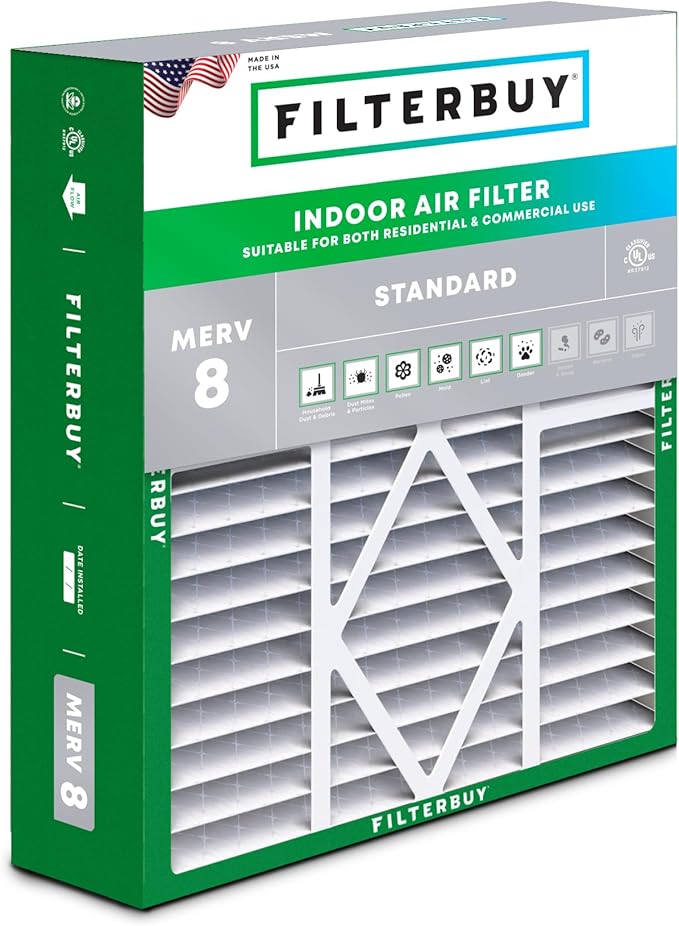 Filterbuy 20x20x5 Air Filter MERV 8 (MPR 700) Dust Defense (1-Pack), Pleated HVAC AC Furnace Filters for Amana, Coleman, Goodman, Maytag, York, and More (Actual Size: 20.25 x 20.75 x 5.25)