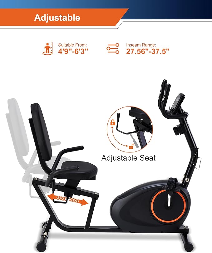 Recumbent Exercise Bike for Seniors - 400LB Weight Capacity Recumbent Bikes with Comfortable Seat, Pulse Sensor, 16-level Resistance, LCD Monitor-FlexoryFit