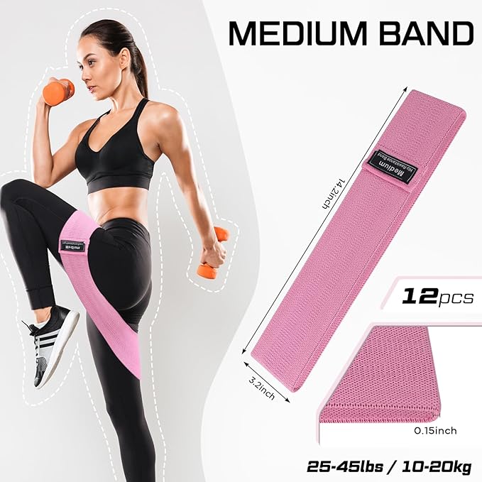12 Pcs Fabric Resistance Bands for Working Out Booty Workout Stretch Exercise Bands Non Slip for Legs Squat Resistance Loop for Women Men Starter Butt Hip Thigh Fitness-FlexoryFit