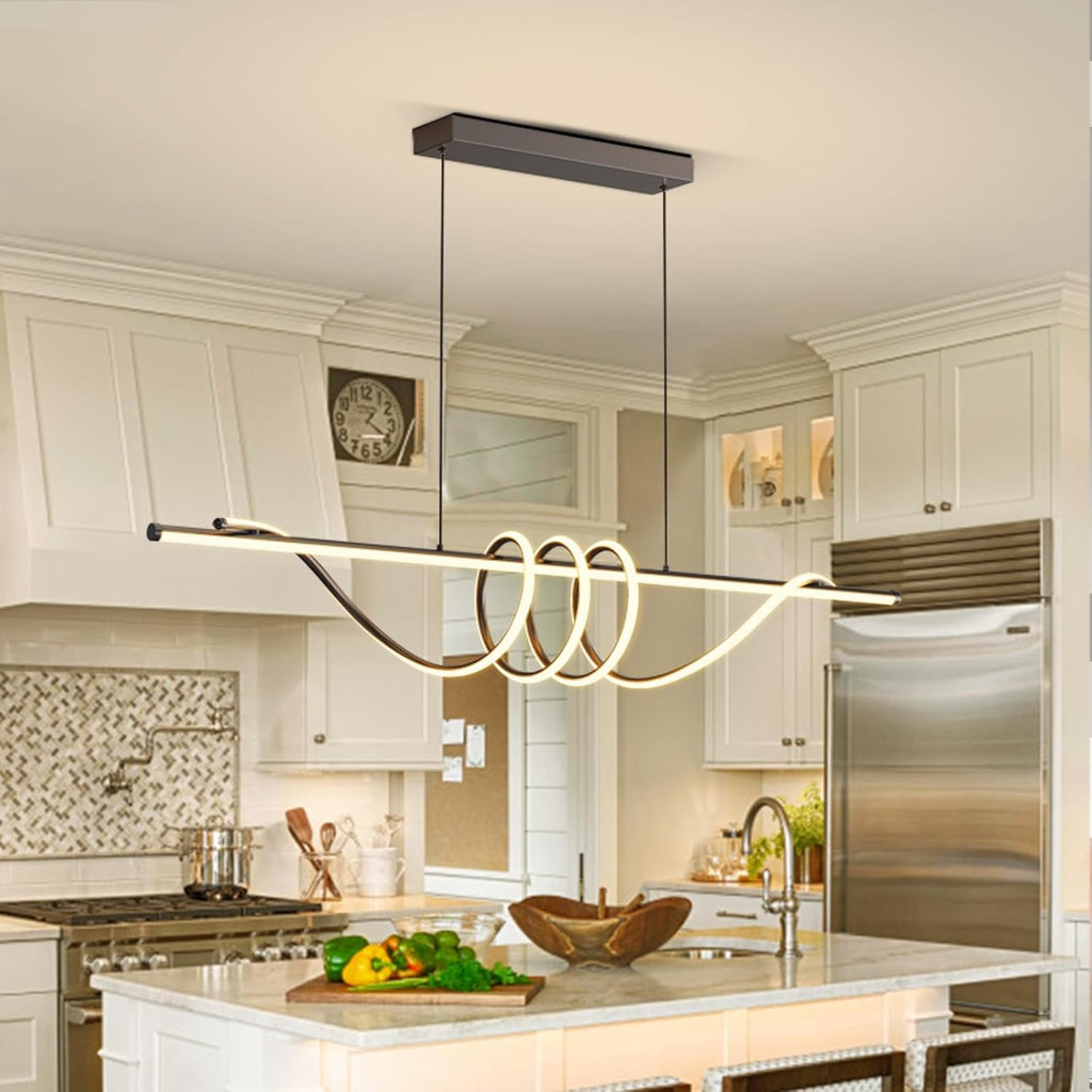 Modern LED Pendant Lights, Ceiling Chandelier Dimmable with Remote Control 3000k-6000K Adjustable Color Temperature, Aluminum Island Lighting Lamp Fixture for Kitchen, Dining Room(57in Black)