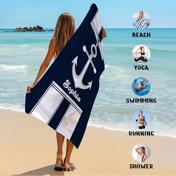 JML Personalized Beach Towel with Name, Custom Anchor Beach Towel, Customized Microfiber Pool Towel, Quick Dry & Absorbent Swim Towel for Adult,Anniversary, Birthday, Summer Holiday,Vacation-FlexoryFit