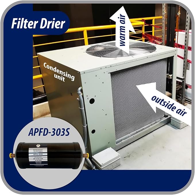 Appli Parts APFD-303S 3/8 in Liquid Line Refrigerant AC Filter Drier hvac Refrigeration 303S ODF Sweat Solder connection universal unidirectional 9 in long 3in wide