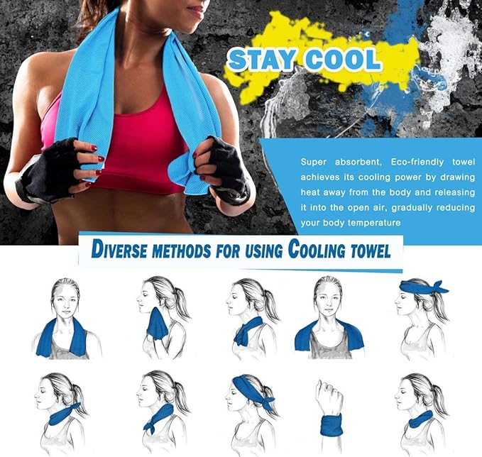 4 Packs Cooling Towel (40 x 12), Ice Towel, Microfiber, Soft Breathable Chilly Towel Stay Cool for Yoga, Workout, Sport, Gym, Camping, Fitness, Running, Workout & More Activities - Multicolor-FlexoryFit