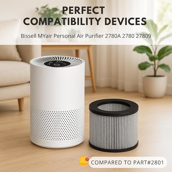 Nispira 3-in-1 True HEPA Activated Carbon Filter Replacement For Bissell MYair Personal Air Purifier 2780A 2780 27809, Compared to Part 2801. Size 7" x 7" x 6.1". 3 Pks (NOT FOR MODEL 3139A)