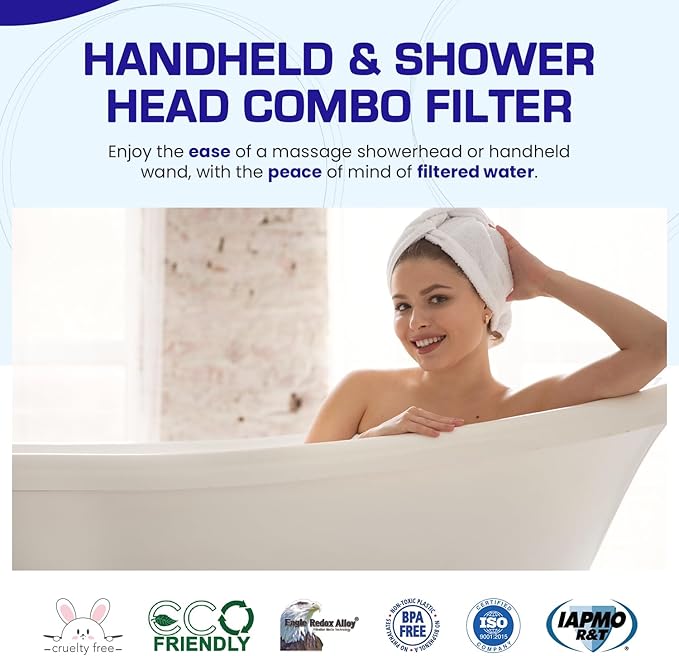 Crystal Quest Luxury Handheld Shower Power Filtration System - Chrome - BPA Free | 1.25-2.5 GPM | Reversible Cartridge | Great for Dechlorination