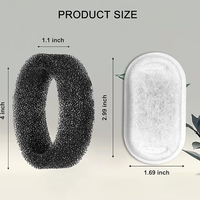 Cat Water Fountain Filters for 108/3.2L& 67oz/2L Stainless Steel Pet Water Dispenser,16 Cat Fountain Filter Replacement with 16 Sponges (16 Filters&16 Sponges)