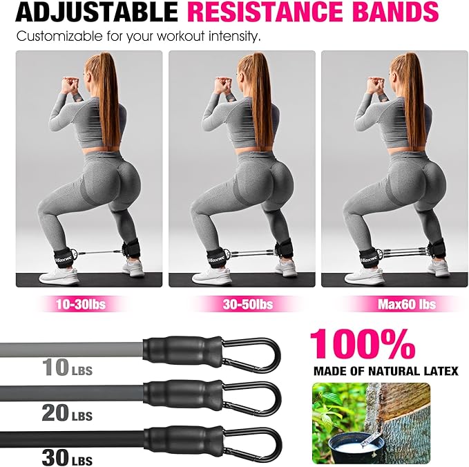 Ankle Resistance Bands with Cuffs, Ankle Bands for Working Out, Ankle Resistance Band for Leg, Booty Workout Equipment for Kickbacks Hip Fitness Training, Exercise Bands for Butt Lift Women-FlexoryFit