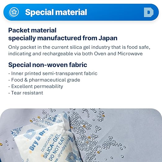 Dry & Dry Orange Indicating Silica Gel Packets Desiccants - Food Safe Packs, Silica Gel Packets, Desiccant Packs for Food Storage (100 Gram, 7 Packets)