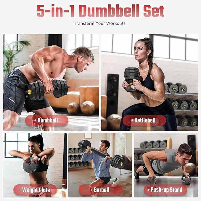 FEIERDUN Adjustable Dumbbells, 40/48/68/88lbs Free Weight Set with 4 Modes, Used as Barbell, Kettlebells, Push up Stand, Fitness Exercises for Home Gym Suitable Men/Women-FlexoryFit