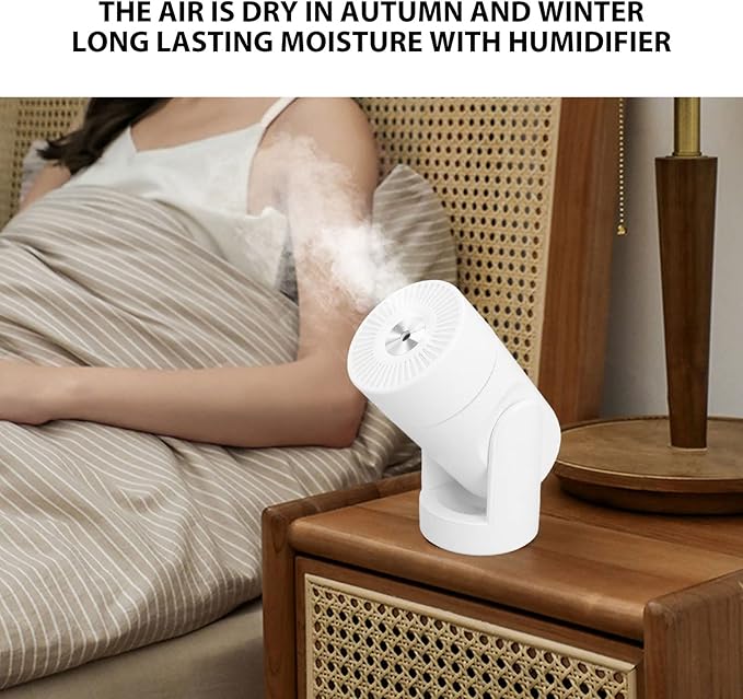 Portable Mini Humidifier,USB Automatic Rotating Super Quiet Small Desktop Cool Mist Humidifier for Bedroom Office Car Travel (White)