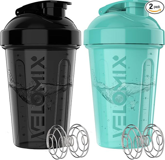 '-2 Pack- 20 oz Protein Shaker Bottles for Protein Mixes, 2x Wire Whisk, Leak Proof Shaker Cups for Protein Shakes and Pre Workout, Protein Shaker Bottle Pack, Protein Mixer Cup(Torquise&Black)-FlexoryFit