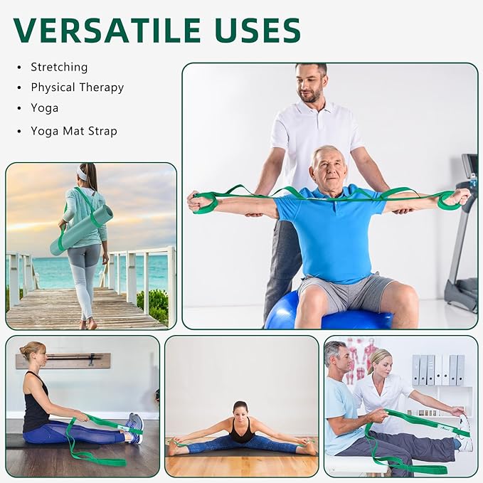 Stretching Strap Yoga Straps for Physical Therapy, 10 Loops Non-Elastic Stretch Band for Pilates, Flexibility, Exercise and Gymnastics-FlexoryFit