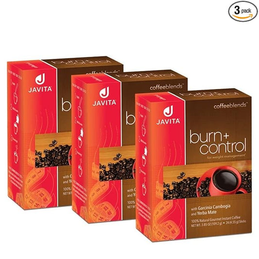 Javita Burn + Control Instant Coffee - Weight Management Herbs, Garcinia Cambogia & Yerba Mate, Slimming Blend with Help of Exercise, Keto Coffee, Dieters Drink, 3 Boxes of 24 (4.55g) Sticks-FlexoryFit