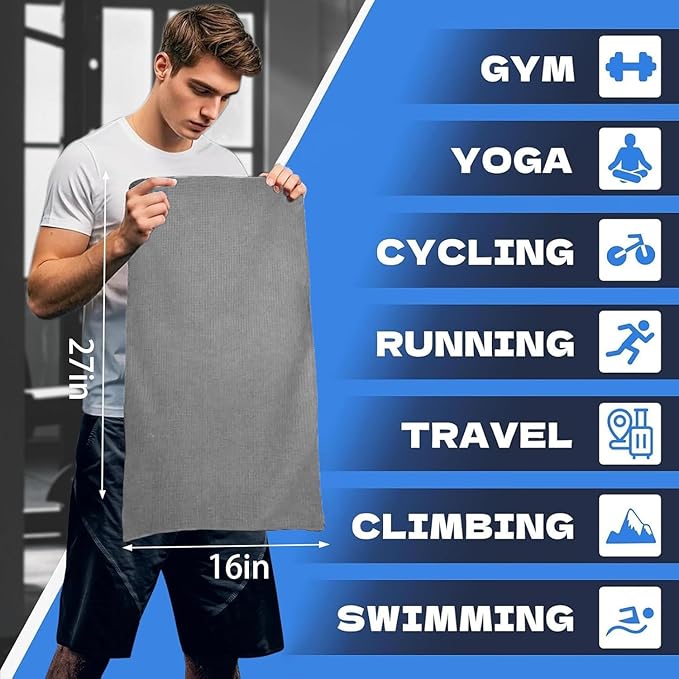 Microfiber Gym Towels for Working Out, Quickly Dry Yoga Towels for Men & Women Tennis, 16 Inch x 27 Inch, 6 Pack, Grey-FlexoryFit