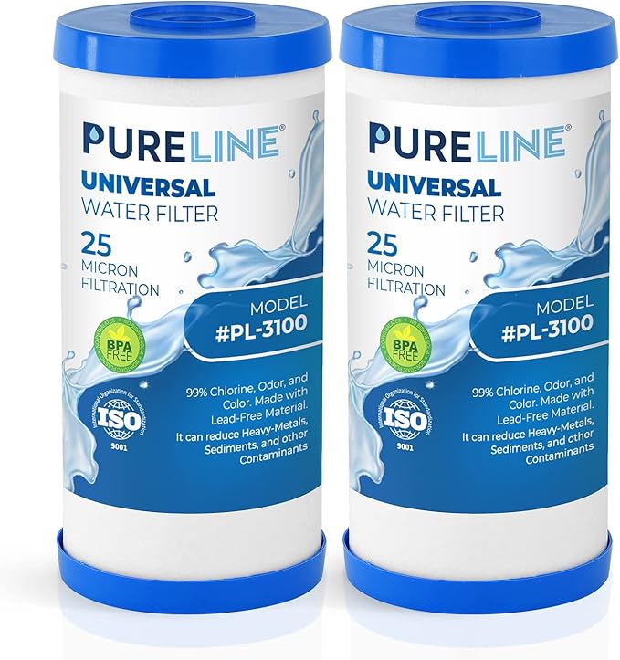 Pureline FXHTC 25 Micron 10" x 4.5" Replacement for GE FXHTC, GXWH40L, Culligan RFC-BBSA, W50PEHD, GXWH40L, GXWH35F, GNWH38S, DuPont WFHD13001, Pentair Pentek R50-BB, NSF 372 and NSF 42 (2 Pack)