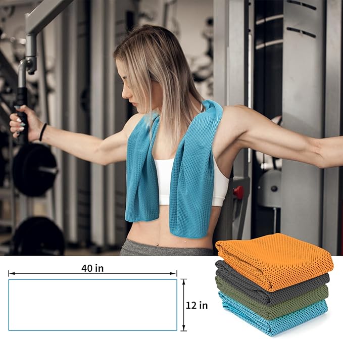 YESLIFE 4 Pack Cooling Towel 40"x12", Gym Towels for Men and Women, Soft Breathable Workout Towels for Yoga, Running, Sport, & More (Black, Army Green, Orange, Blue)-FlexoryFit