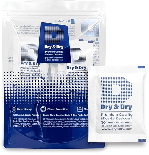 10gm Pack of 20 Dry&Dry Premium Pure & Safe Silica Gel Packets Desiccant Dehumidifier - Rechargeable Paper(FDA Compliant)