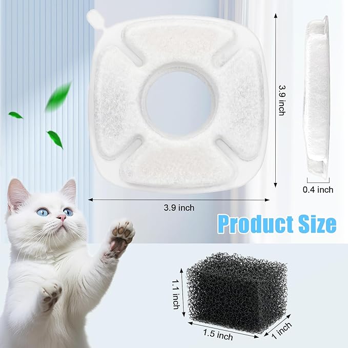 24 Pack Cat Water Fountain Replacement Filters, 12 Pcs Cats Fountain Filters & 12 Pcs Pre-Filter Sponges for 95oz/2.8L 135oz/4L 67oz/2L Automatic Pet Dog Fountain Water Dispenser