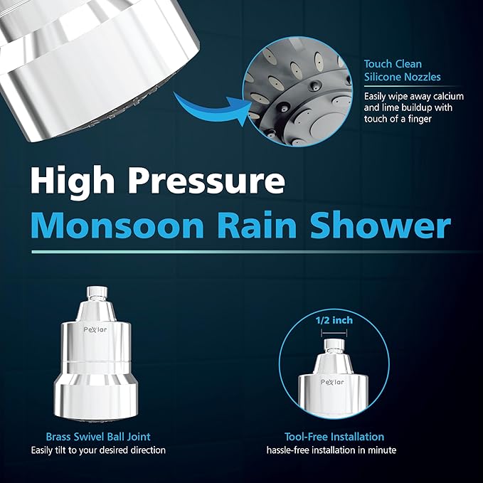 Multi Stage Shower Head Filter for Hard Water, Shower Water Filter for Removing Chlorine and Fluoride, Hard Water Shower Filter Improves on Skin, Hair and Nails, Polished Chrome - 5 Spray