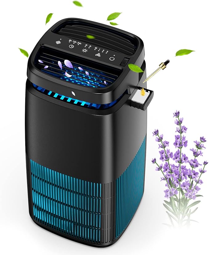 POMORON 4-in-1 Air Purifiers for Home, Air Ionizer Negative Ion Generator, H13 HEPA Filter, UV, Covers 1250 Ft² 99.97% Removal Rate for Pollen Smoke Pet Dander Air Cleaner for Bedroom, MJ002H, Black