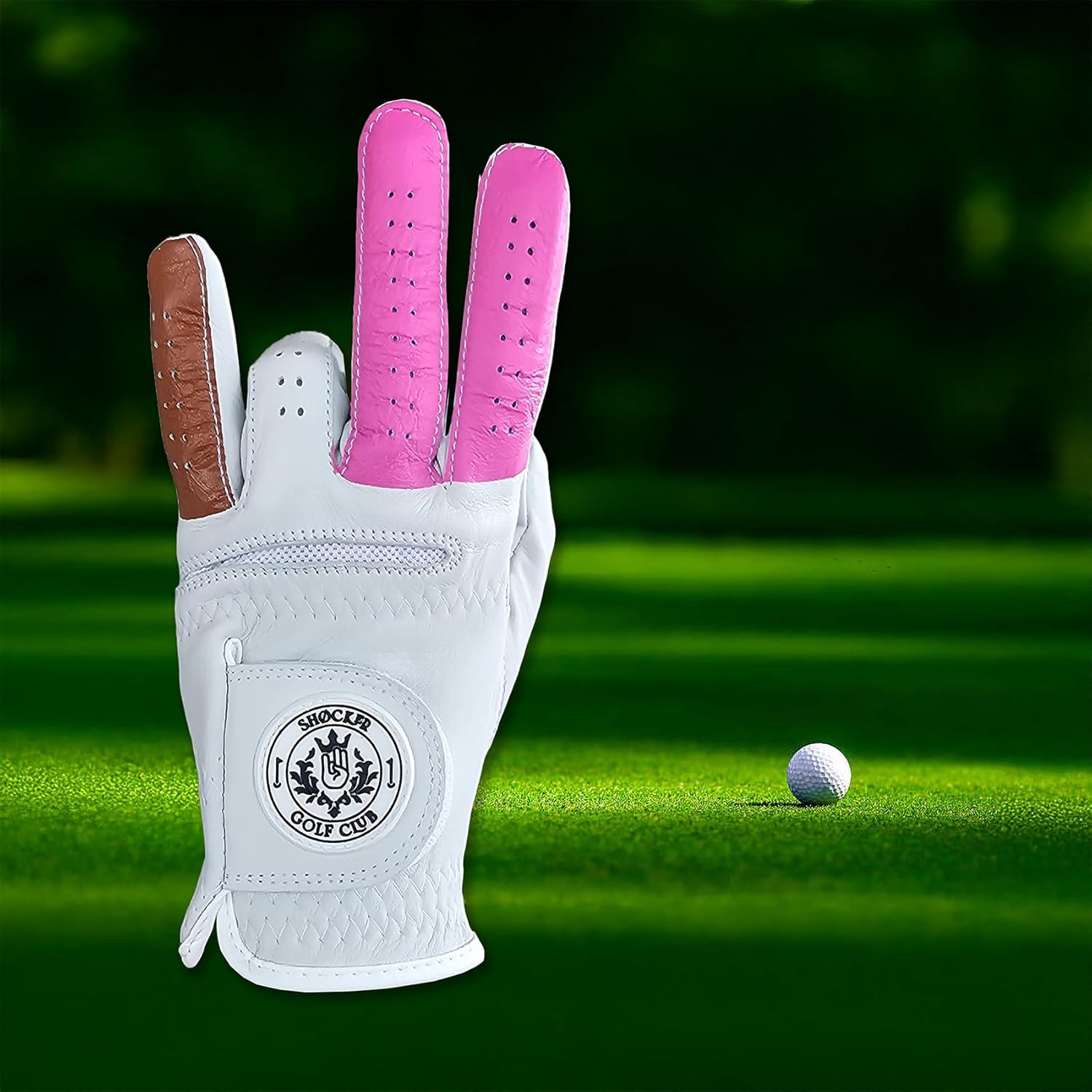 Shocker Camo Golf Glove Men's - Premium Cabretta100% Leather, Durable Grip, White and Camo, Adult Men's Golf Gloves, Funny Gag Gift, Left & Right Handed, Small to XXL Sizes