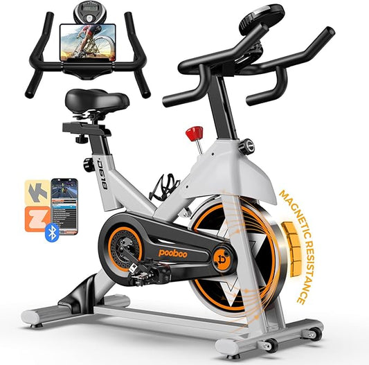 POOBOO Exercise Bike, Stationary Bike for Home Gym, Indoor Cycling Bike w/Comfortable Seat Cushion & Tablet Mount, Silent Belt Drive Indoor Bike for Cardio Workout-FlexoryFit