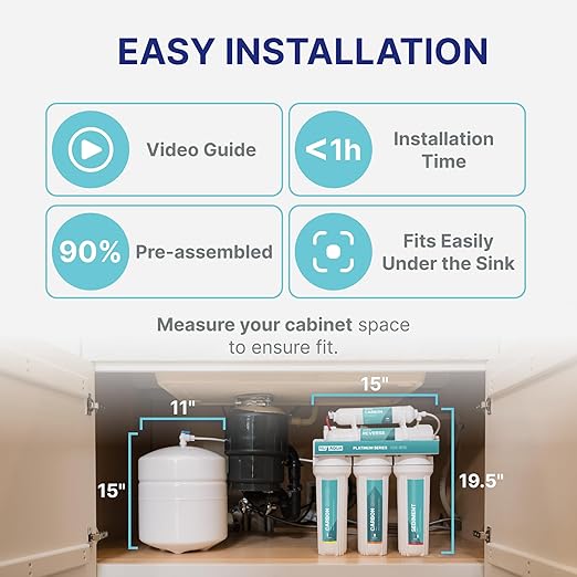 NU Aqua 7-Stage (12 Step Filtration) UV & Alkaline Under Sink Reverse Osmosis Water Filter System - 100 GPD RO Filtration & Remineralization - 100GPD Undersink - Home Kitchen Drinking Purifier