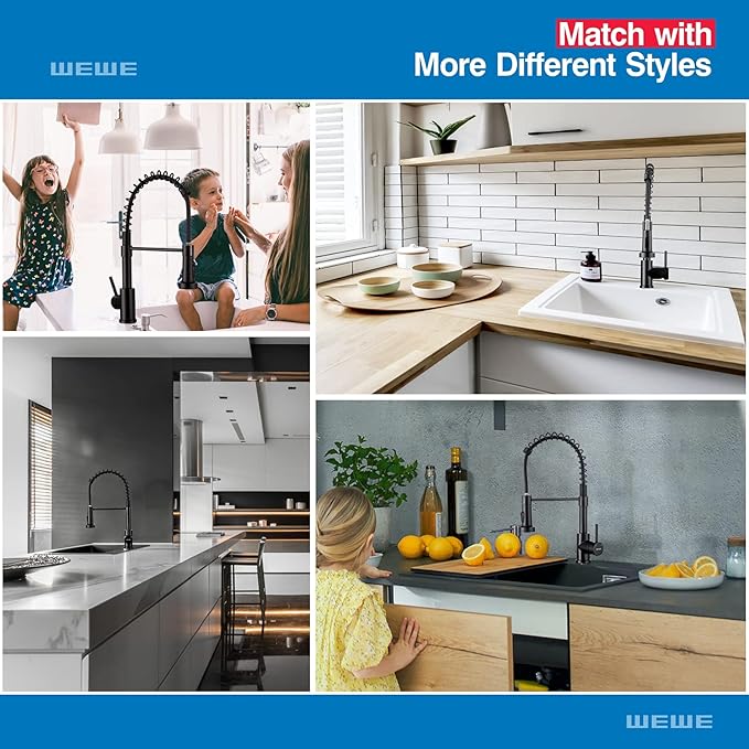 WEWE Faucet for Kitchen Sink, Kitchen Faucets Black Stainless Steel Commercial - Image 5