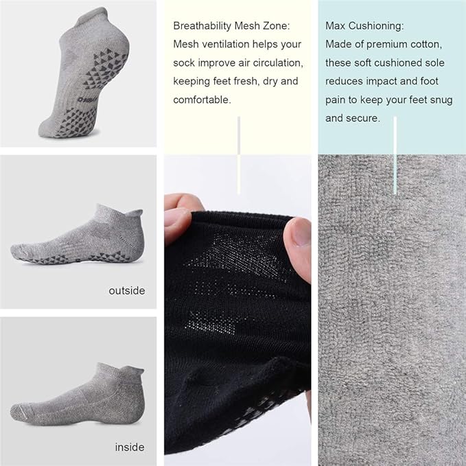 Hylaea Unisex Non Slip Socks with Grip for Yoga, Hospital, Pilates, Barre | Ankle, Cushioned-FlexoryFit