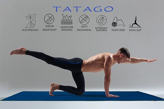 Tatago Hot Yoga Mat Towel Non Slip for Hot Yoga (72-84 inch Mats) Our Hot Yoga Towel Non Slip Silicone Dabs & Absorbent Microfiber Blend Gives You More Grip As You Drip! (Azuloro, XL - 84")-FlexoryFit