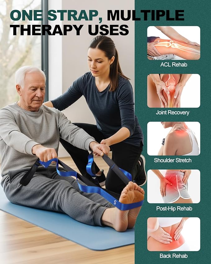 Trideer Stretching Strap for Physical Therapy, Non-Elastic Yoga Straps for Stretching with 10 Loops, Durable Nylon Stretch Bands for Exercise, Pilates, Gymnastics, Leg Stretcher with Guidance and Drawstring Bag-FlexoryFit