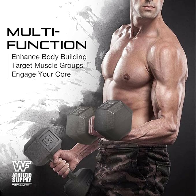 WF Athletic Supply Cast Iron Solid Hexagon Gray/Black Dumbbells, Strength Training Free Weights Set of 2 for Women and Men, Hand Weights Sold by Pairs, Multi-Select Size Options Available-FlexoryFit