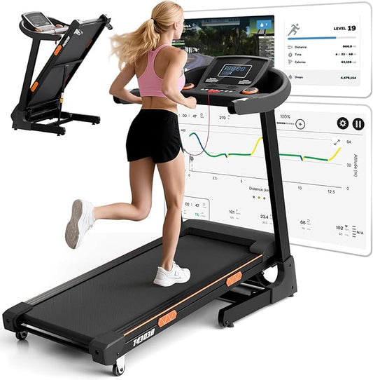 8.7MPH Treadmills for Home, 0%-15% Incline Walking Pad Treadmill with Auto-Folding, 3.5HP Wide Running Area Supports Up to 300lbs User Weight, Bluetooth & Pulse Monitor-FlexoryFit