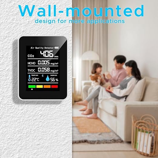Prefessionall Indoor Air Quality Monitor, 5 in 1 Portable Smartair Quality Tester for CO2 | TVOC | HCHO | Temp | Hum for Home Cars Plants and Pets So On（White）