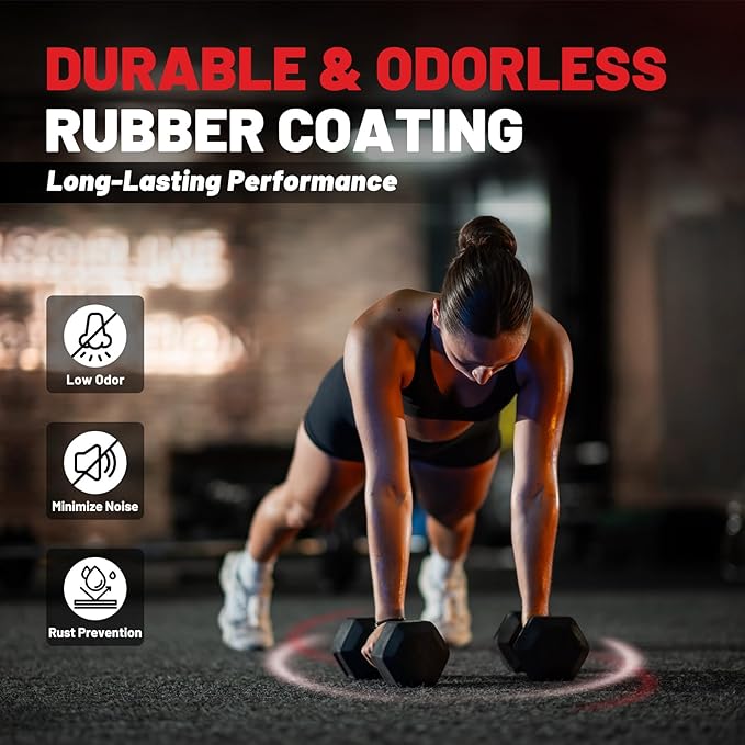 PAPABABE Hex Dumbbell Set, 45-135 lb Rubber Encased Home Gym Dumbbells, Weights Dumbbells Set for Women & Men, Hand Weight with Anti-Slip Grip-FlexoryFit