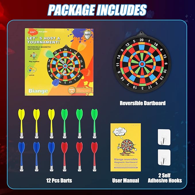 Magnetic Dart Board w/ 12 Darts, Kids Dartboard Gifts, Safe Indoor Outdoor Games for Kids 8-12, Teen Gifts for 6 7 8 9 10 11 12 13 14 Year Old Boys Girls