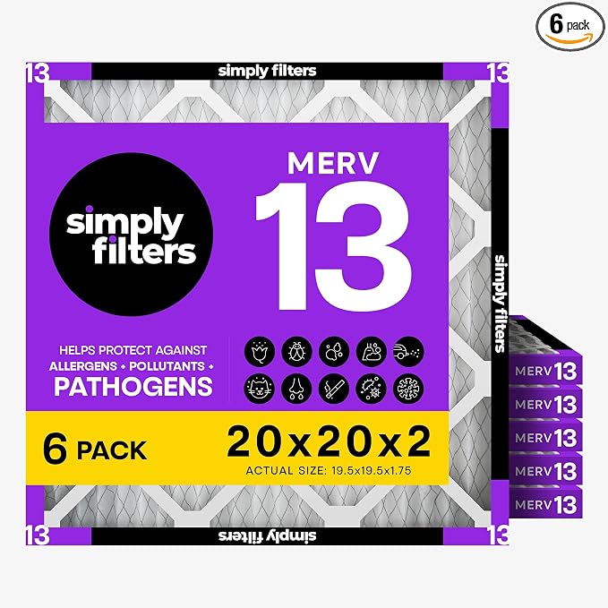 Simply 20x20x2 Air Filter, MERV 13, 6 Pack, Furnace Air Filter by SimplyFilters