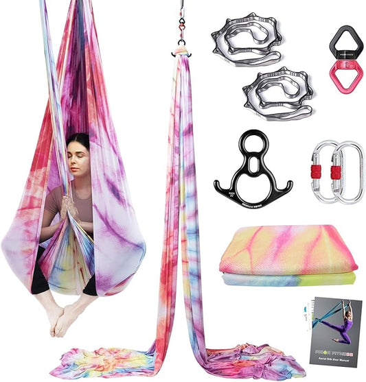 PRIOR FITNESS Aerial Silks Kit Colorful 9/15/20 Yards 40D Nylon Fabric Hammock Set With Hardware & Guide for All Levels Of Aerial Yoga Practice and Acrobatic Flying For Adults Aerial silk-FlexoryFit
