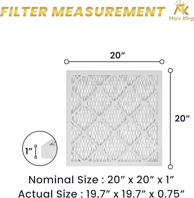 MervKing 20x20x1 Air Filter Actual Size: 19.7" x 19.7" x 0.75" MERV 8 MPR 600-700 | MADE IN USA | 6-Pack | Pleated HVAC AC Furnace Replacement
