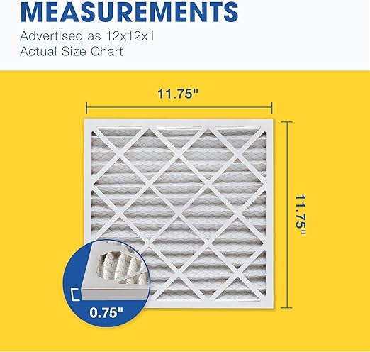 Aerostar 12x12x1 MERV 6 Pleated Air Filter, AC Furnace Air Filter, 6 Pack (Actual Size: 11 3/4"x11 3/4"x3/4")