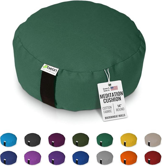 Bean Products Zafu Meditation Pillows for Sitting on Floor, Yoga Cushion, Cotton/Buckwheat Fill Yoga Pillow, Zafu Meditation Cushion, Zen Kneeling Prayer Pad- Made in USA - 14" Round - Forest Green-FlexoryFit