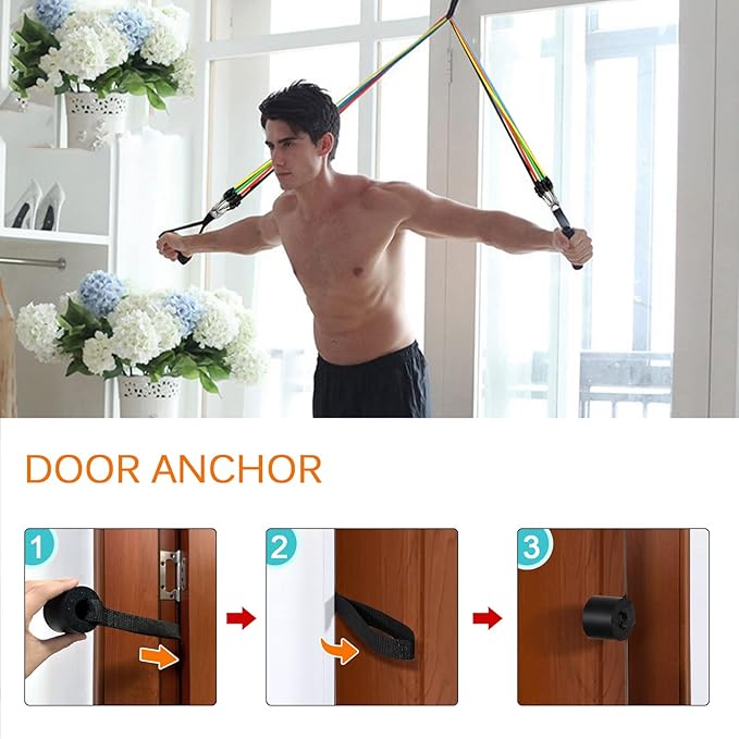 Resistance Bands Set, Workout Bands with Handles, Door Anchor, Ankle Straps and Carry Bag, Exercise Bands for Shape Body and Home Workouts-FlexoryFit