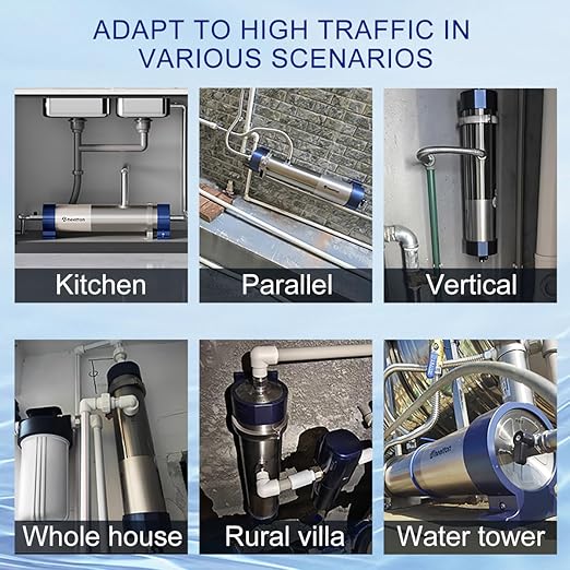 Whole House Water Filter System Removes 99.99% of Contaminants Larger Than 0.01μm, 8.81GPM / 52,834 GL, Ultrafiltration Whole House Water Filter with 3-5 Year Lifespan for Well & City Water- UF4