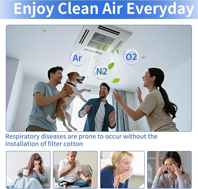 Air Vent Filters, 10"x120" Cut to Fit Air Filter Material,MERV 8 Reusable 3-Layer Air Vent Filter for Home Floor, Grilles, Ceiling, HVAC Furnace Vents, With Adhesive Tape