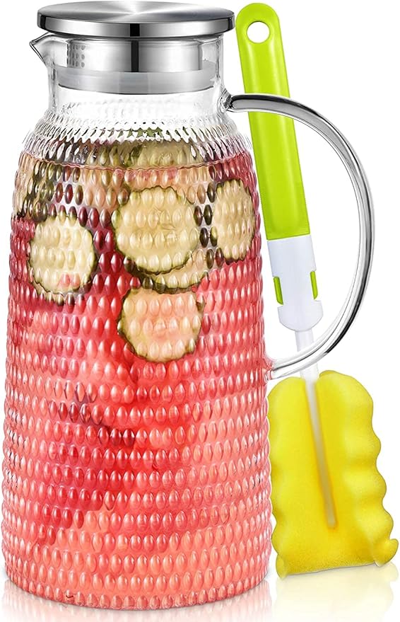Aofmee 80oz Glass Pitcher with Lid, 2.4 Liter Water Pitcher, Glass Carafe by Aofmee