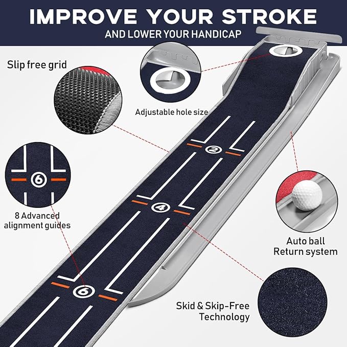 Mini Golf Putting Mat - Indoor/Outdoor with Ball Return Alignment Guide & Durable Velvet Crystal Mat Golf Accessories for Men Enjoy Speedy Wrinkle-Resistant Putting Fun