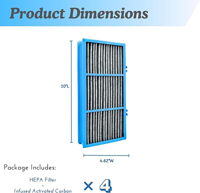 Nispira AER1 Filter Replacement for Holmes Air Purifier HAPF30AT HAP242-NUC, True HEPA Carbon Infused Odors Dust VOCs Remover, 4 Packs 1.2 x 10 x 4.6 Inches
