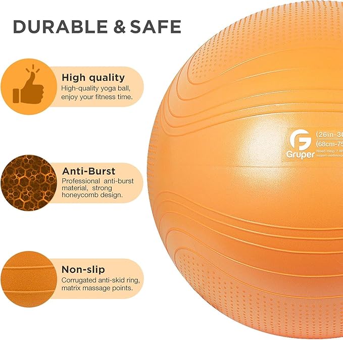 Yoga Ball, 22-30 Inch Extra Thick Exercise Ball for Workout Fitness Balance, Anti Burst Chair for Home and Office Desk, Includes Hand Pump & Workout Guide Access-FlexoryFit